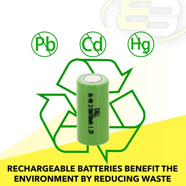 Exell Battery 2/3AA NiMH 700mAh 1.2V Flat top Rechargeable Battery - EBC-506-0