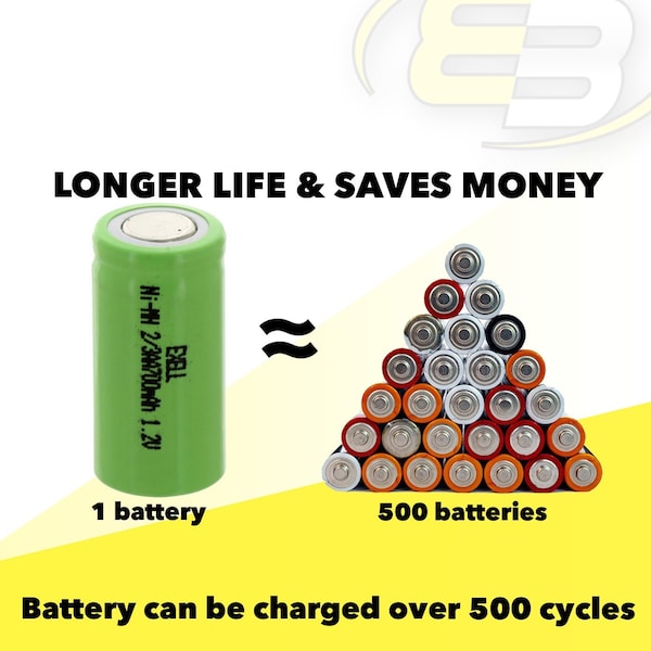 Exell Battery 2/3AA NiMH 700mAh 1.2V Flat top Rechargeable Battery - EBC-506-0