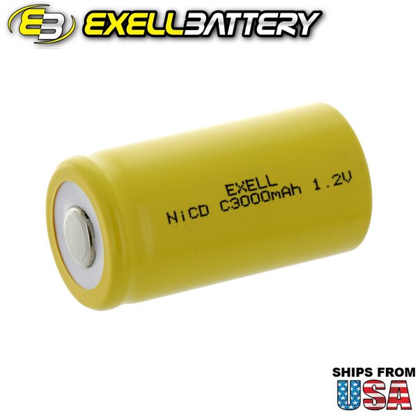 Exell Battery C Size 1.2V 3000mAh NiCD Flat Top Rechargeable Battery - EBC-335-0