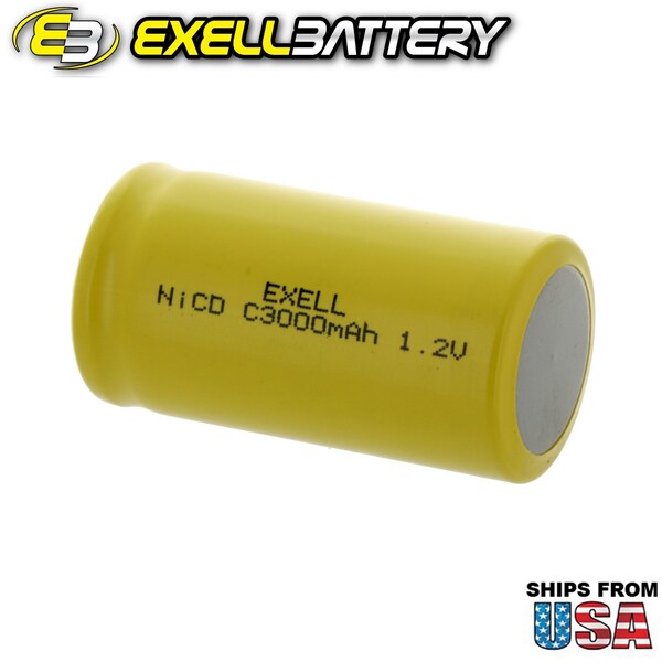 Exell Battery C Size 1.2V 3000mAh NiCD Flat Top Rechargeable Battery - EBC-335-0