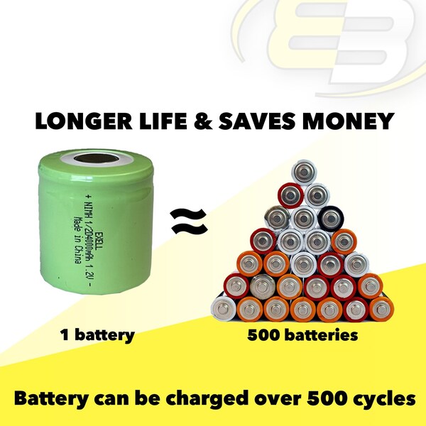Exell Battery 1/2D Rechargeable Battery 4000mAh 1.2V Flat Top  for LED Lights, Tools, Meters - EBC-554-0