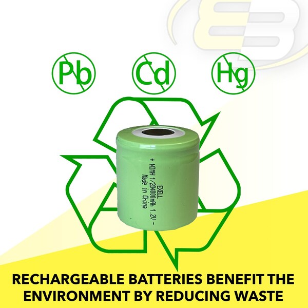 Exell Battery 1/2D Rechargeable Battery 4000mAh 1.2V Flat Top  for LED Lights, Tools, Meters - EBC-554-0