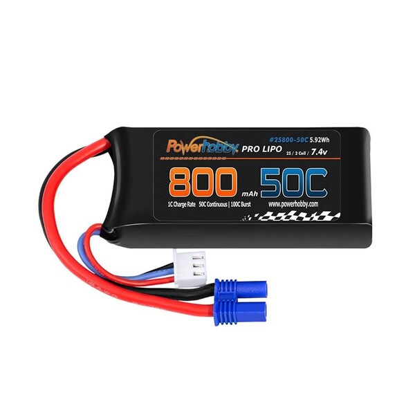 Power Hobby 2S 7.4V 800mAh 50C Lipo Battery with EC2 Plug Losi - PHB2S80050CEC2