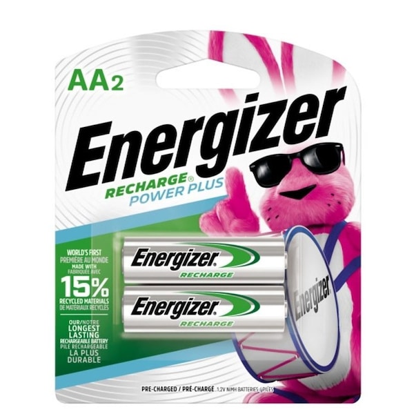 Energizer Battery, 1.2 V Battery, 2300 mAh, AA Battery, Nickel-Metal Hydride, Rechargeable - NH15BP-2