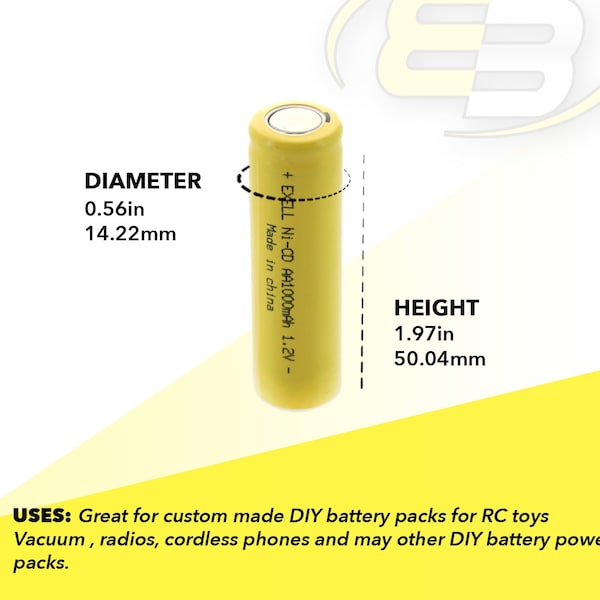Exell Battery AA 1.2V 1000mAh Flat Top Rechargeable Battery for DIY, Radios, Power Packs - EBC-308-0