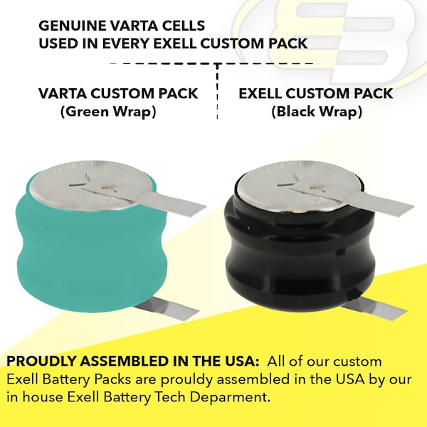 Exell Battery 2/V80H 2.4V 80mAh Battery w/ Tabs 55608302060 for alarm system consumer device - 2/V80H-WT