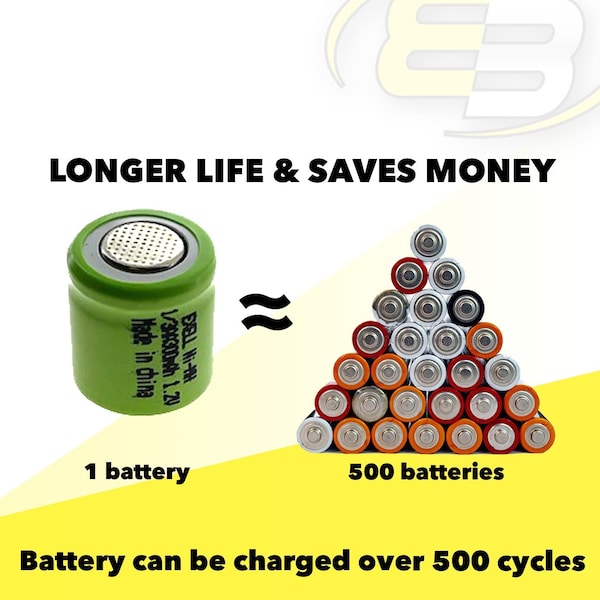 Exell Battery 1/3AA  1.2V Flat top Rechargeable Battery for DIY, FRS, Keypads, Alarms - EBC-504-0