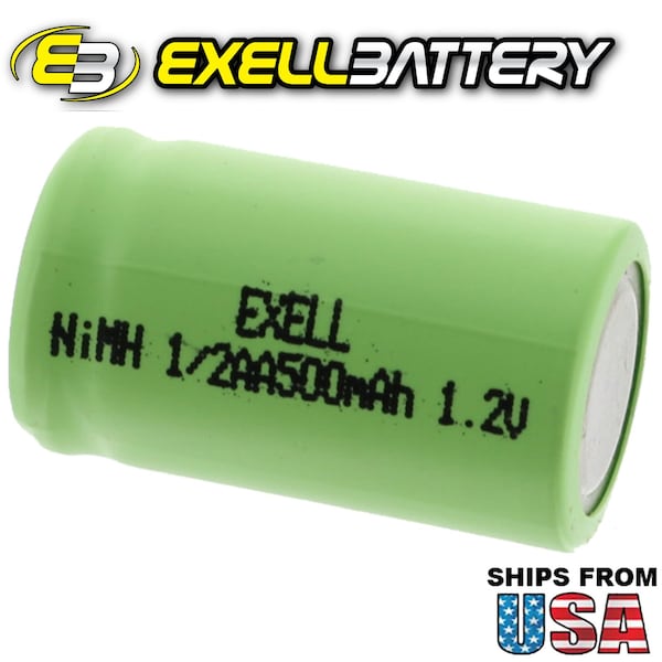 Exell Battery 1/2AA 1.2V  Rechargeable Flat Top Battery  for DIY, FRS, Keypads, Alarms - EBC-505-0