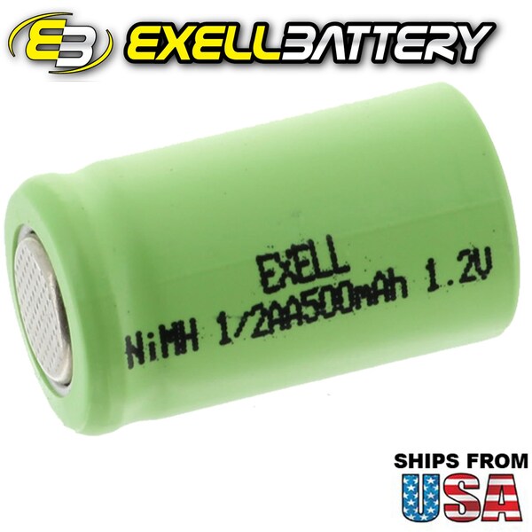 Exell Battery 1/2AA 1.2V  Rechargeable Flat Top Battery  for DIY, FRS, Keypads, Alarms - EBC-505-0