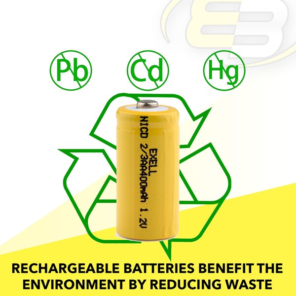 Exell Battery 2/3AA 1.2V 400mAh Button Top Rechargeable Battery for DIY, Radios, Power Packs - EBC-304