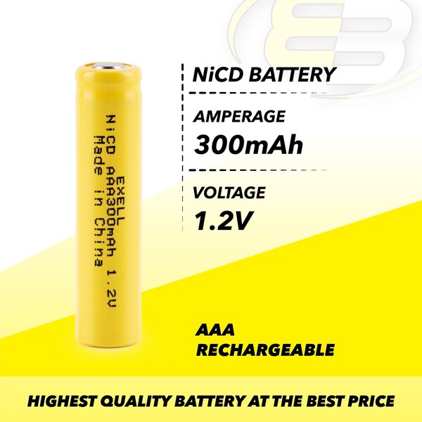 Exell Battery AAA 1.2V 300mAh Flat Top Rechargeable Battery for Razor, FRS, Custom, DIY Pack - EBC-309-0