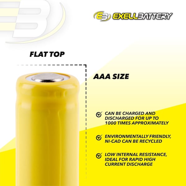 Exell Battery AAA 1.2V 300mAh Flat Top Rechargeable Battery for Razor, FRS, Custom, DIY Pack - EBC-309-0