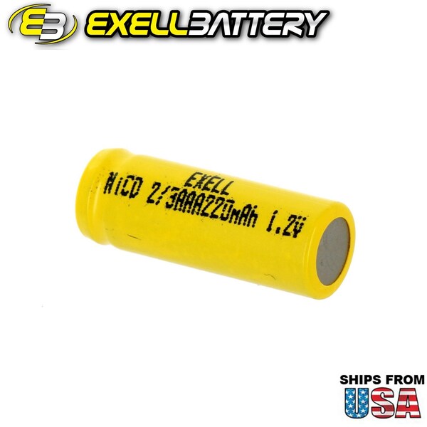 Exell Battery 2/3AAA 220mAh 1.2V Flat top Rechargeable Battery for DIY, Radios, Power Packs - EBC-390-0