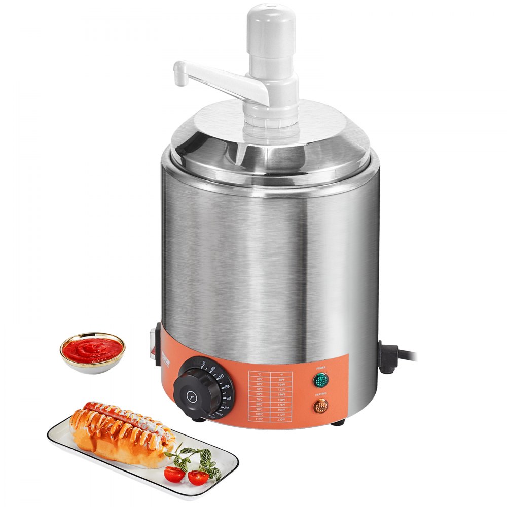 VEVOR Electric Cheese Dispenser with Pump, 2.3 Qt Commercial Hot Fudge Warmer, Plastic Pump Dispenser, 86-230℉ Temp Adjustable Nacho Cheese Sauce Warmer, for Hot Fudge Cheese Caramel - DRNZBBXG25LYS2OIWV1