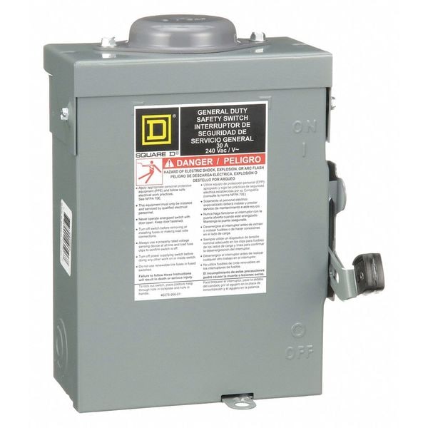Interruptor de seguridad fusible Square D, Deber General, 240V CA, 3PST, 30 A, NEMA 3R - D321NRB
