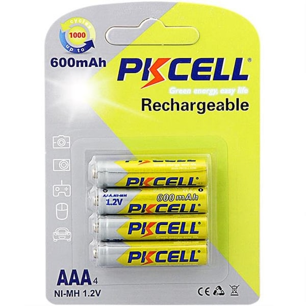 Pkcell PK Cell NiMHAAA600-4B 1.2V Rechargeable AAA Battery with 600 mAh; Pack of 4 - NIMHAAA600-4B