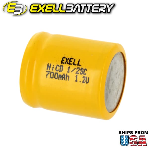 Exell Battery 1/2SC 700mAh 1.2V Flat top Rechargeable Battery for DIY, Radios, Power Packs - EBC-324-0