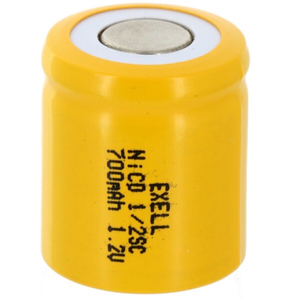 Exell Battery 1/2SC 700mAh 1.2V Flat top Rechargeable Battery for DIY, Radios, Power Packs - EBC-324-0