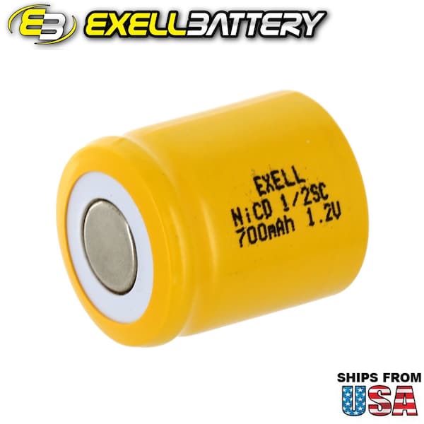 Exell Battery 1/2SC 700mAh 1.2V Flat top Rechargeable Battery for DIY, Radios, Power Packs - EBC-324-0