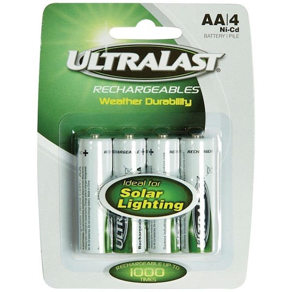Ultralast 1.2V 600mAh AA Rechargeable NiCd Batteries for Solar Lights, 4PK - UL392429