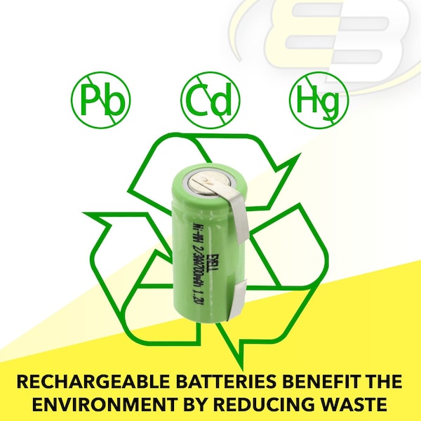 Exell Battery 2/3AA NiMH 700mAh 1.2V Flat top Rechargeable Battery with Tabs - EBC-506-1