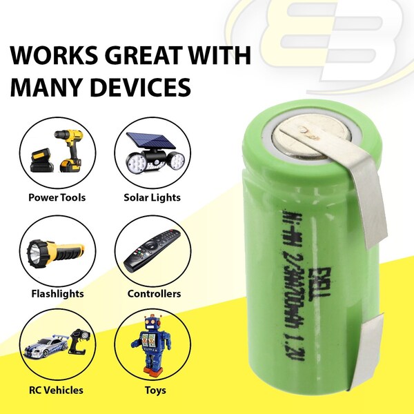 Exell Battery 2/3AA NiMH 700mAh 1.2V Flat top Rechargeable Battery with Tabs - EBC-506-1
