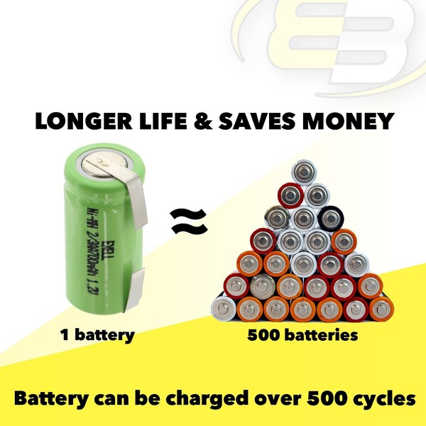 Exell Battery 2/3AA NiMH 700mAh 1.2V Flat top Rechargeable Battery with Tabs - EBC-506-1