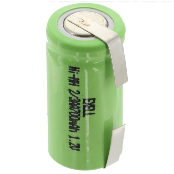 Exell Battery 2/3AA NiMH 700mAh 1.2V Flat top Rechargeable Battery with Tabs - EBC-506-1