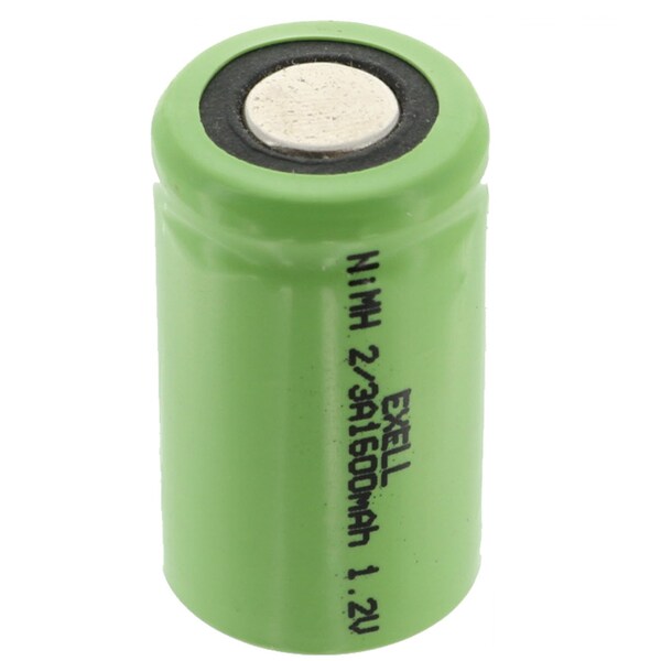Exell Battery 2/3A 1600mAh 1.2V NIMH Rechargeable Flat Top Battery - EBC-512-0