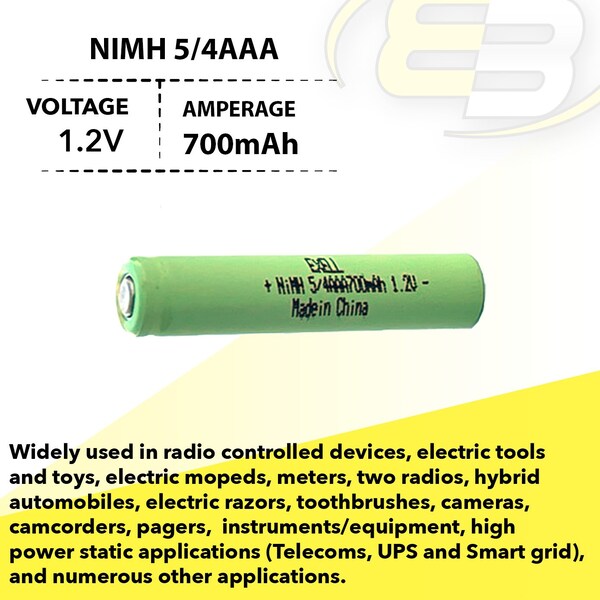 Exell Battery 5/4AAA Size 1.2V 700mAh NiMH Rechargeable Battery Flat Top - EBC-523-0