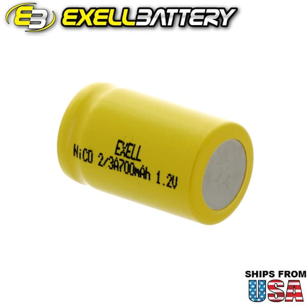 Exell Battery 2/3A Size 1.2V 700mAh NiCD Flat Top Rechargeable Battery - EBC-302-0