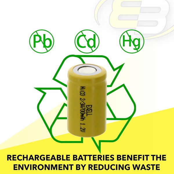 Exell Battery 2/3A Size 1.2V 700mAh NiCD Flat Top Rechargeable Battery - EBC-302-0
