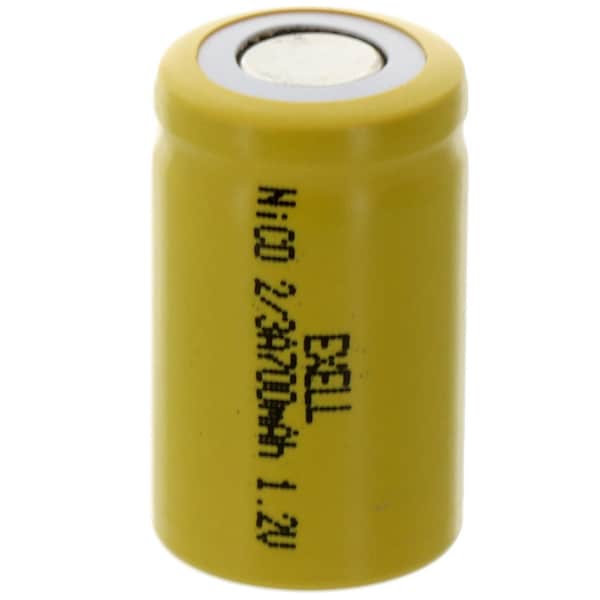 Exell Battery 2/3A Size 1.2V 700mAh NiCD Flat Top Rechargeable Battery - EBC-302-0