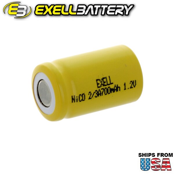 Exell Battery 2/3A Size 1.2V 700mAh NiCD Flat Top Rechargeable Battery - EBC-302-0