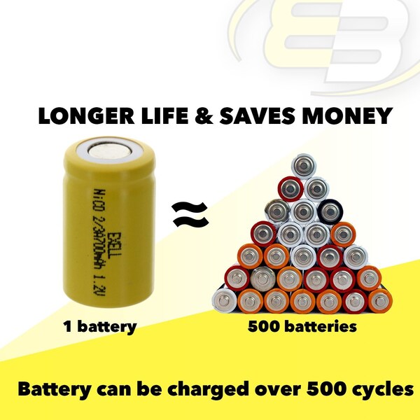 Exell Battery 2/3A Size 1.2V 700mAh NiCD Flat Top Rechargeable Battery - EBC-302-0