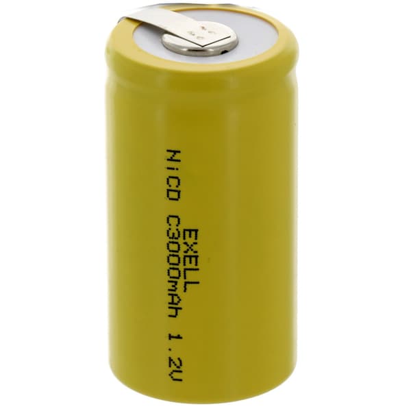 Exell Battery C Size 1.2V 3000mAh NiCD Rechargeable Battery with Tabs - EBC-335-1