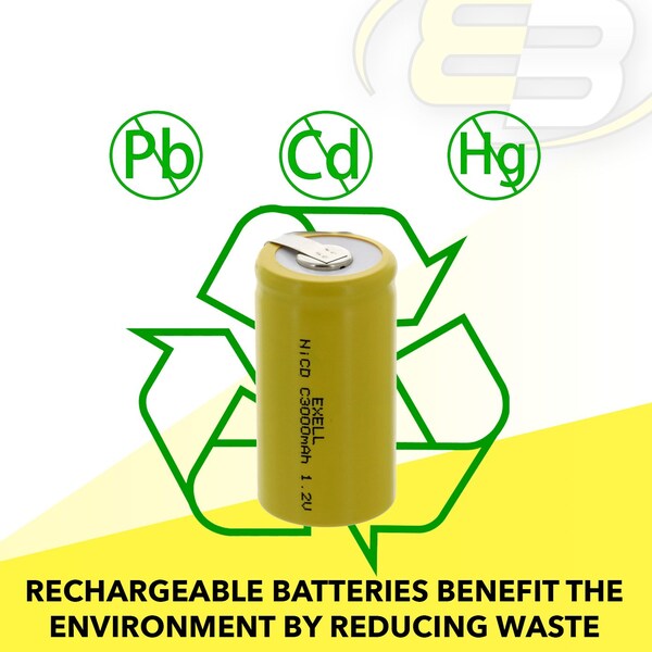 Exell Battery C Size 1.2V 3000mAh NiCD Rechargeable Battery with Tabs - EBC-335-1