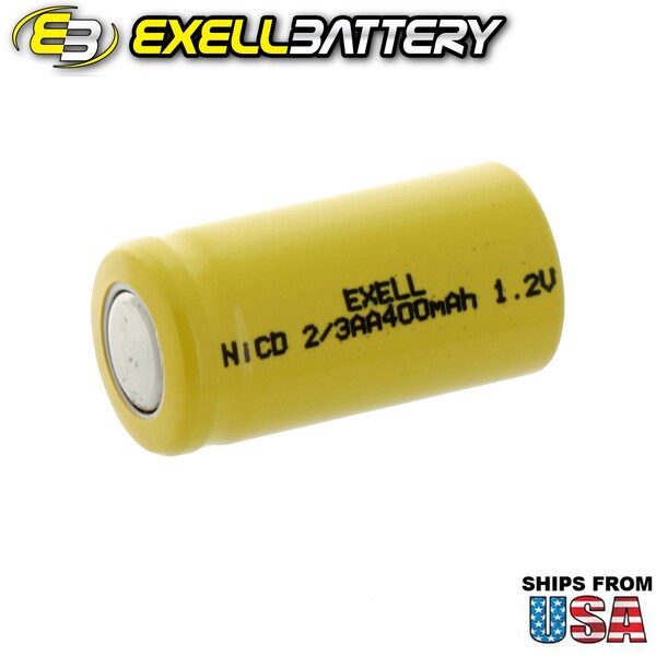 Exell Battery 2/3AA 1.2V 400mAh Flat Top Rechargeable Battery for LED Lights, Hobby, Alarms - EBC-304-0