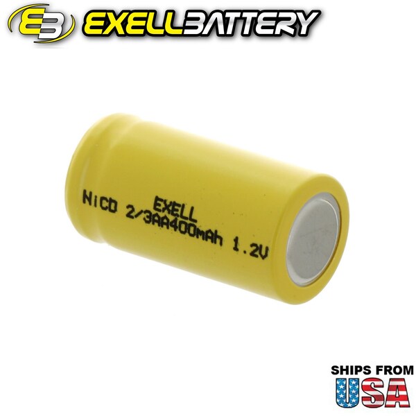 Exell Battery 2/3AA 1.2V 400mAh Flat Top Rechargeable Battery for LED Lights, Hobby, Alarms - EBC-304-0