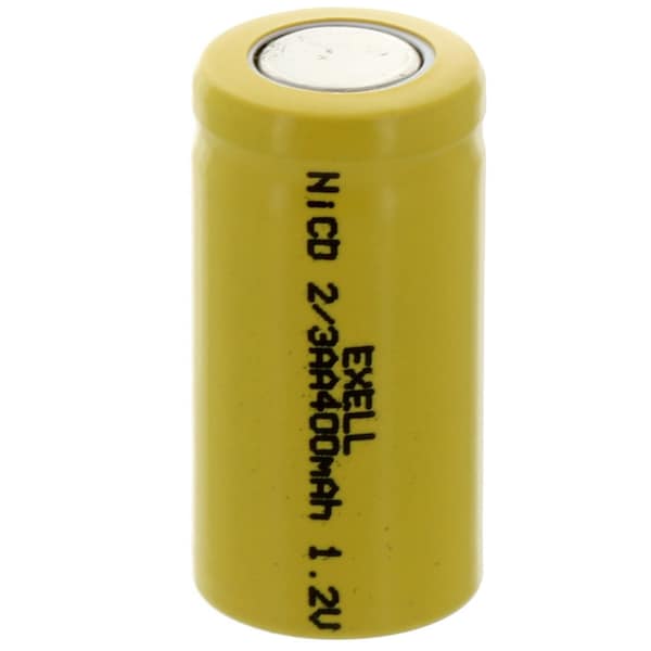Exell Battery 2/3AA 1.2V 400mAh Flat Top Rechargeable Battery for LED Lights, Hobby, Alarms - EBC-304-0