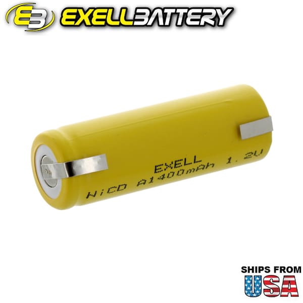 Exell Battery A Size 1.2V 1400mAh NiCD Rechargeable Battery with Tabs - EBC-303-1