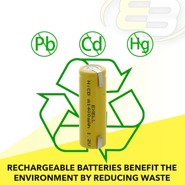 Exell Battery A Size 1.2V 1400mAh NiCD Rechargeable Battery with Tabs - EBC-303-1