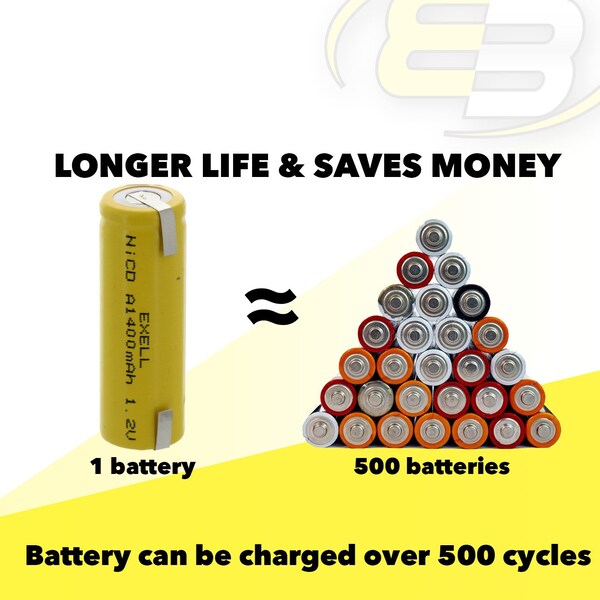 Exell Battery A Size 1.2V 1400mAh NiCD Rechargeable Battery with Tabs - EBC-303-1