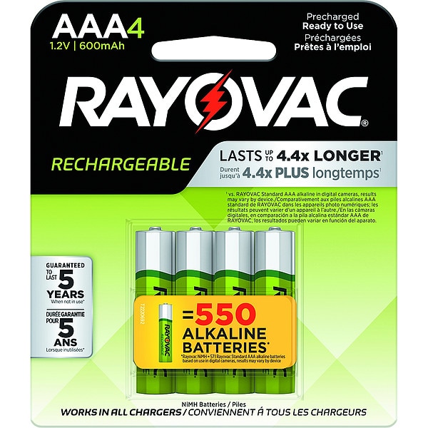 Rayovac Precharged Recharg. Battery, AAA, NiMh, PK4 - LD7244