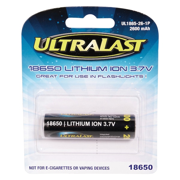 Ultralast 2,600 mAh 18650 Retail Blister-Carded Batteries (Single Pack) - UL1865-26-1P