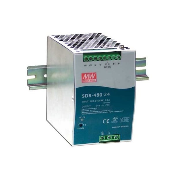 Antaira 480 Watt Series / 24 VDC / 20.0 Amps Industrial Slim High-Efficiency Single Output - SDR-480-24