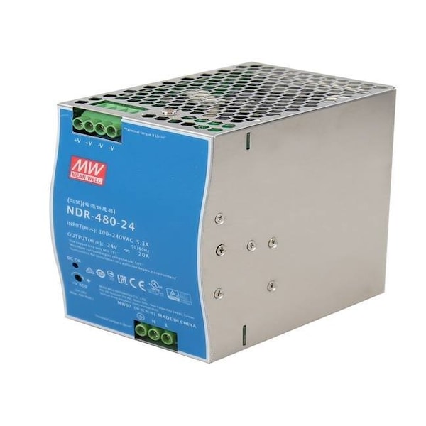Antaira 480 Watt Series / 24 VDC / 20.0 Amps Industrial Slim High-Efficiency Single Output - NDR-480-24