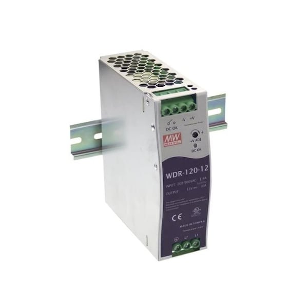 Icomtech AC/DC Industrial DIN rail power supply, Output 24VDC at 5A, metal case - WDR-120-24