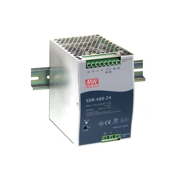 Icomtech AC-DC Industrial DIN rail power supply; Output 24Vdc at 20A; Metal casing - SDR-480P-24