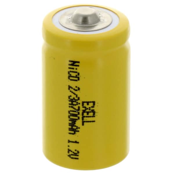 Exell Battery 2/3A Size 1.2V 700mAh NiCD Button Top Rechargeable Battery - EBC-302